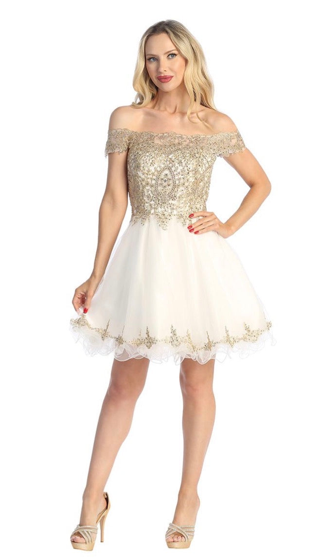 Floral gold Applique Dress. 6257L BY LET´S CORP