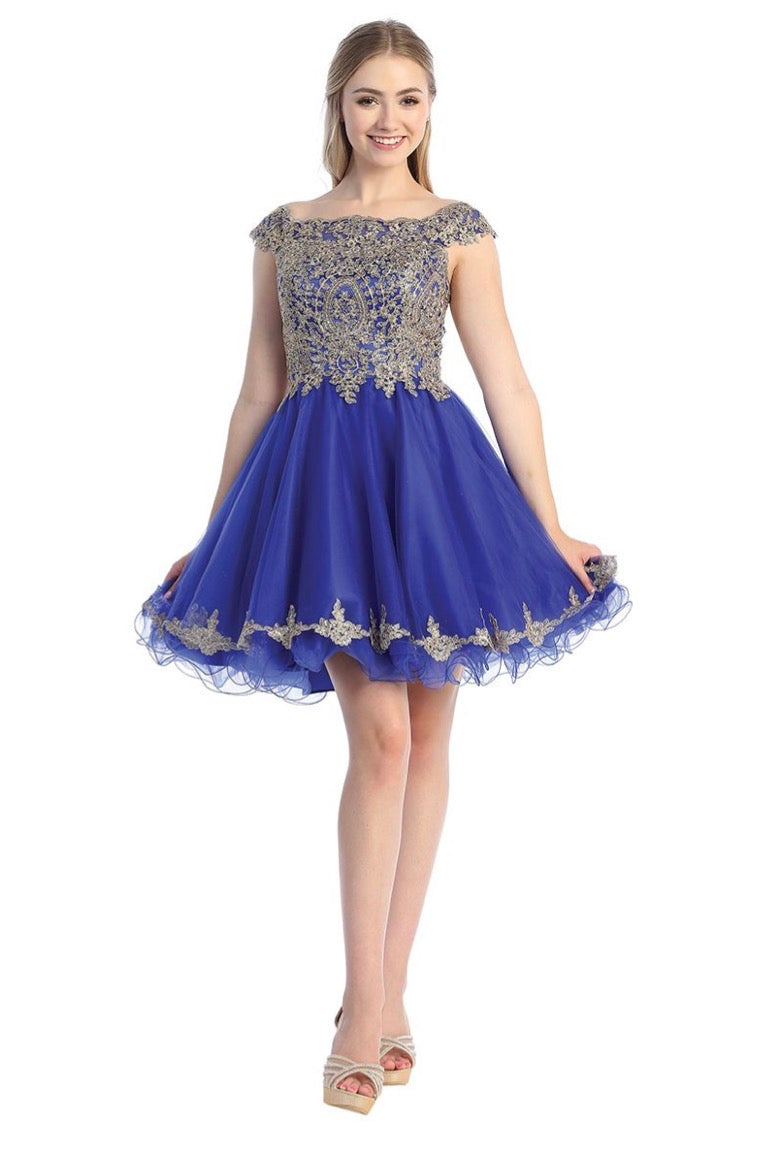 Floral gold Applique Dress. 6257L BY LET´S CORP