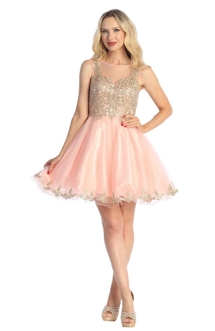 Floral gold Applique Dress.6020F BY LET´S CORP