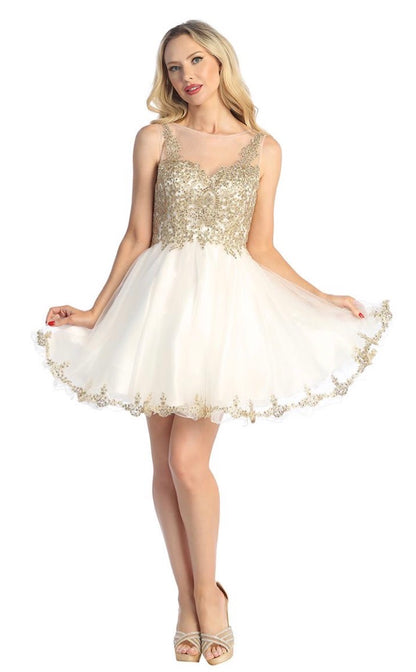 Floral gold Applique Dress.6020F BY LET´S CORP