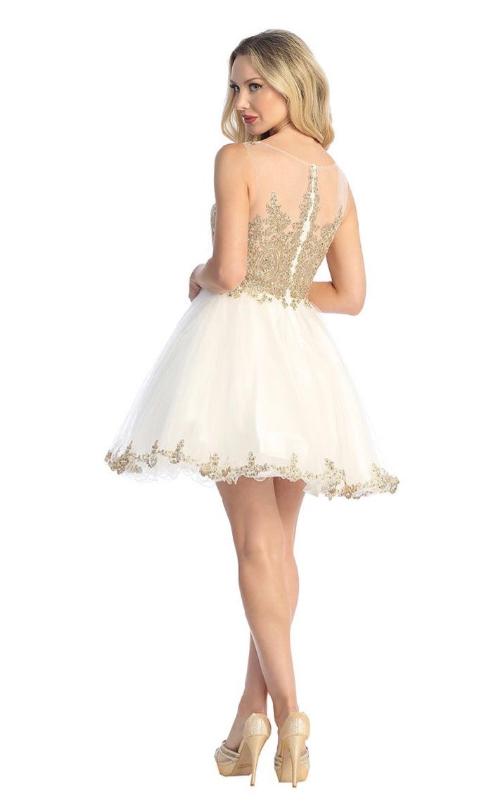 Floral gold Applique Dress.6020F BY LET´S CORP