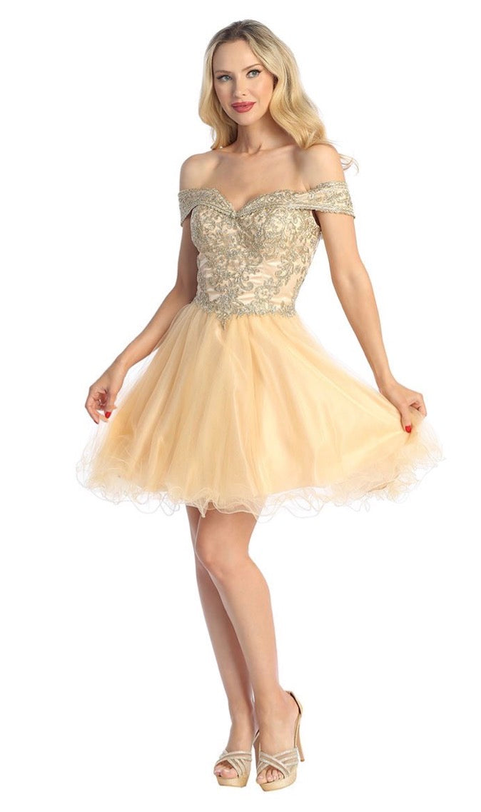 Floral gold Applique Dress. 6247L BY LET´S CORP