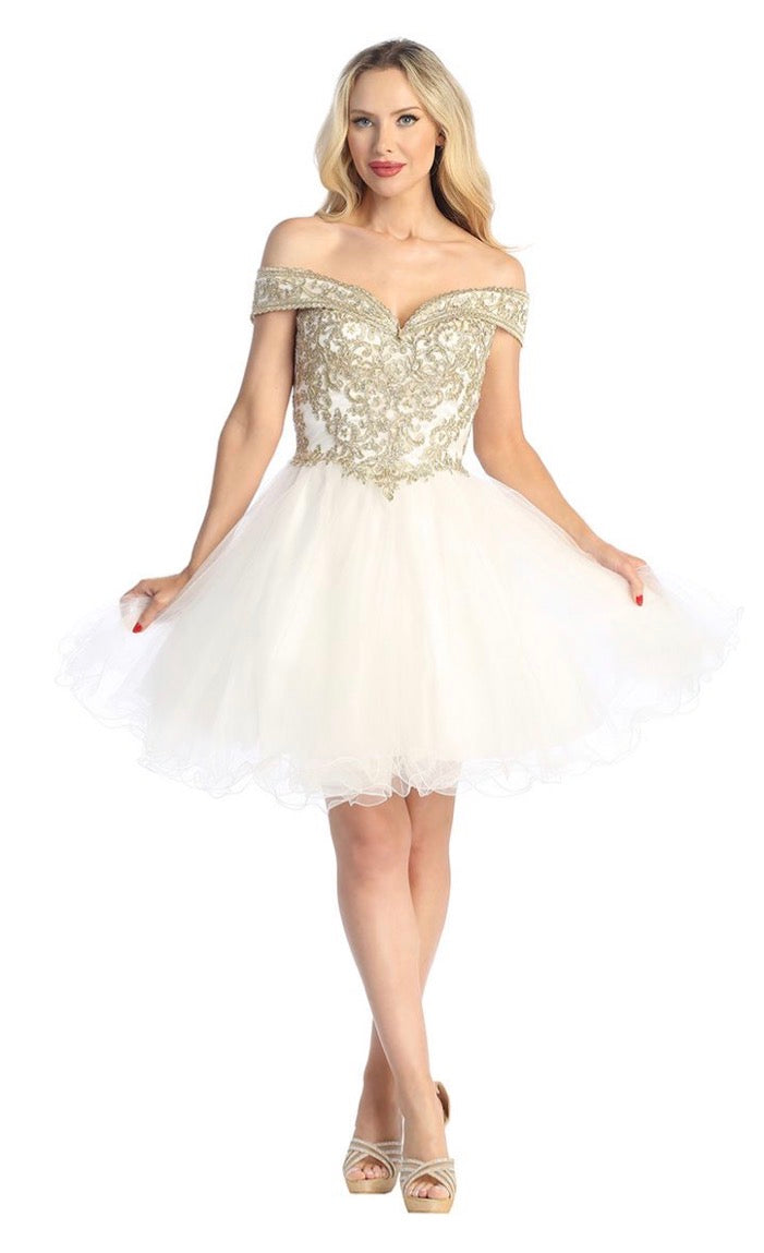 Floral gold Applique Dress. 6247L BY LET´S CORP
