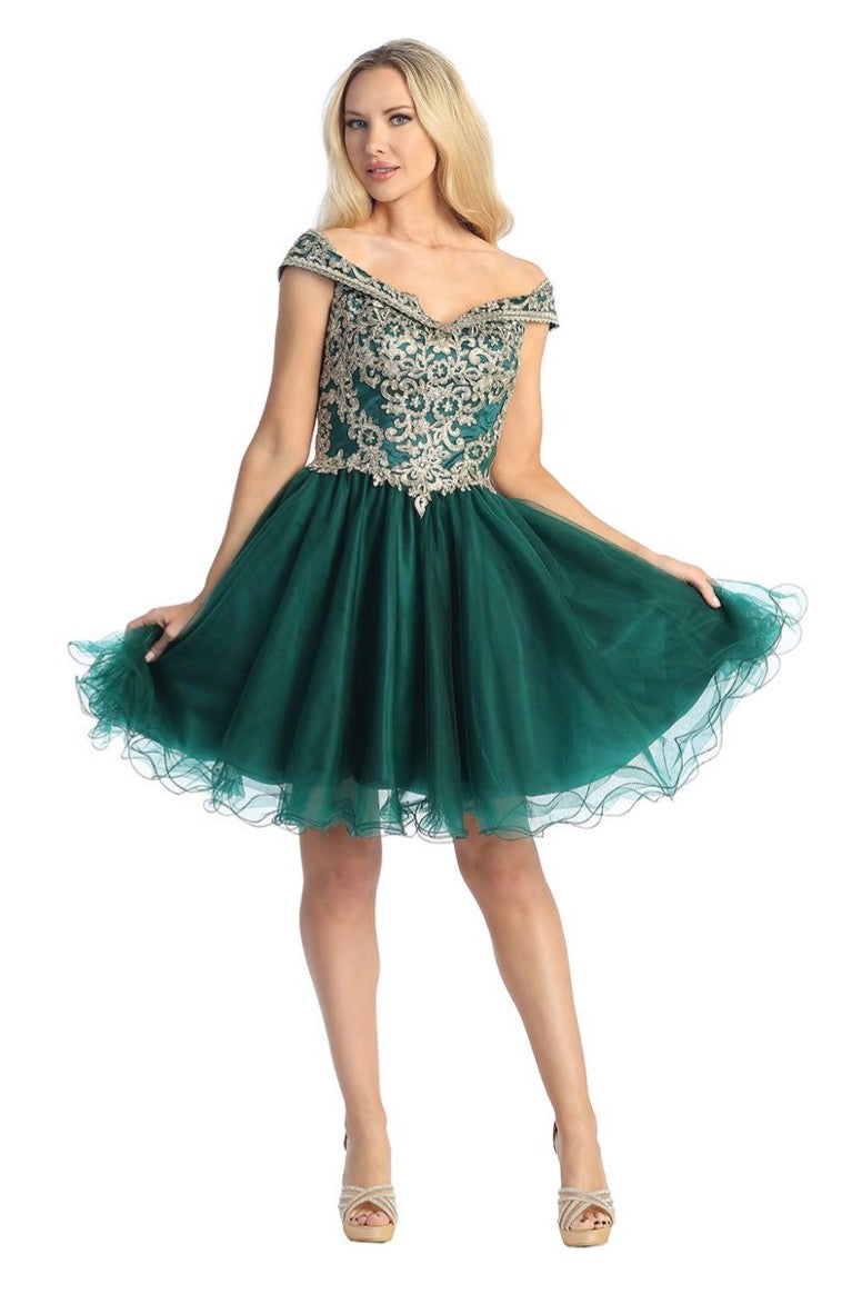 Floral gold Applique Dress. 6247L BY LET´S CORP