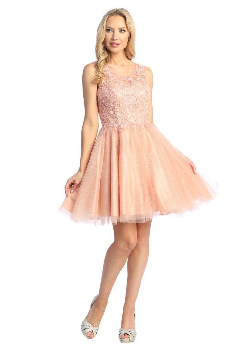 Lace Illusion Top A-line Short Dress. 6277L  BY LET´S CORP