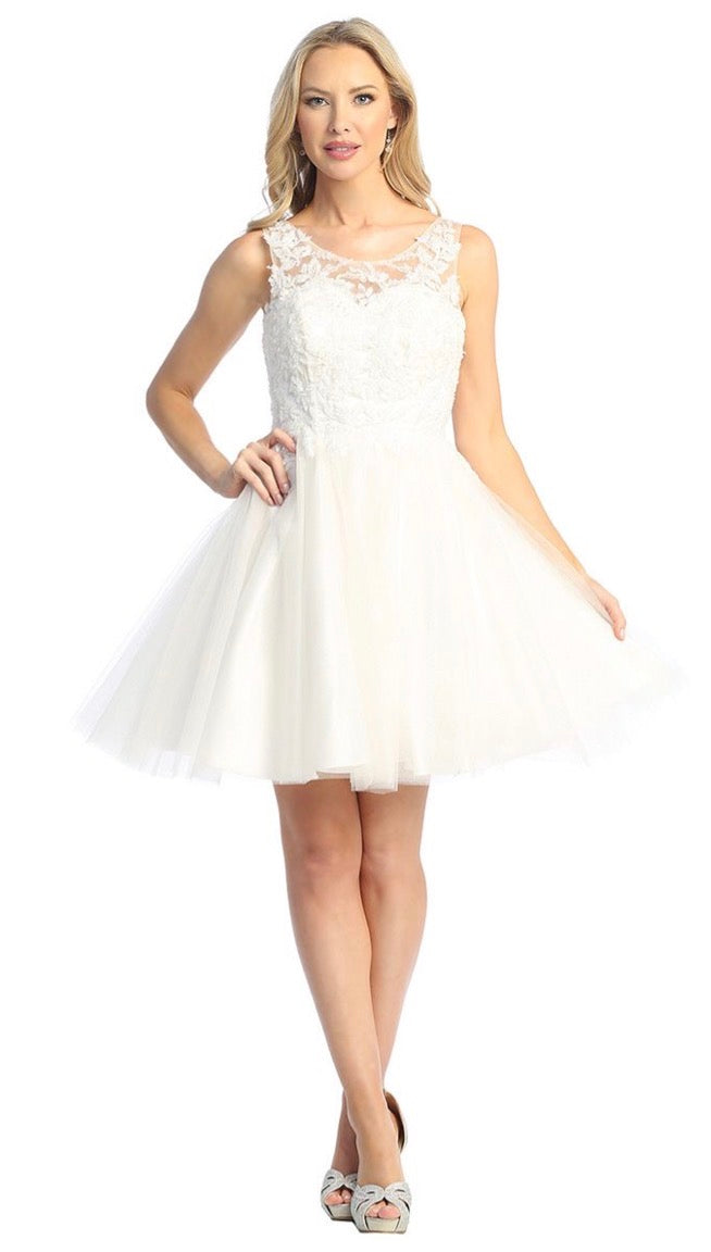Lace Illusion Top A-line Short Dress. 6277L  BY LET´S CORP