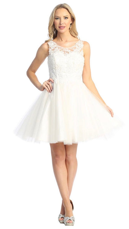 Lace Illusion Top A-line Short Dress. 6277L  BY LET´S CORP