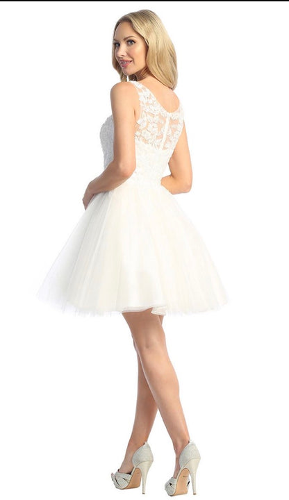 Lace Illusion Top A-line Short Dress. 6277L  BY LET´S CORP