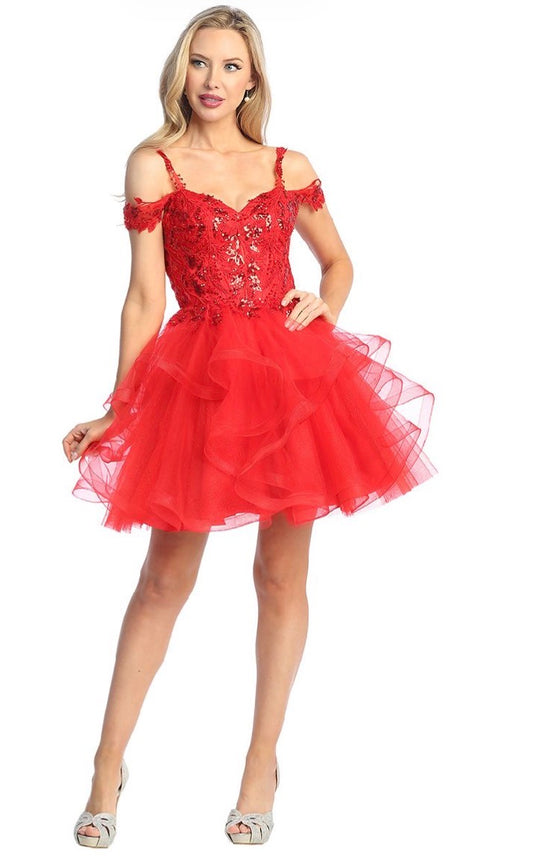 Floral Applique, ruffle skirt Dress. 6278L by LET´S CORP