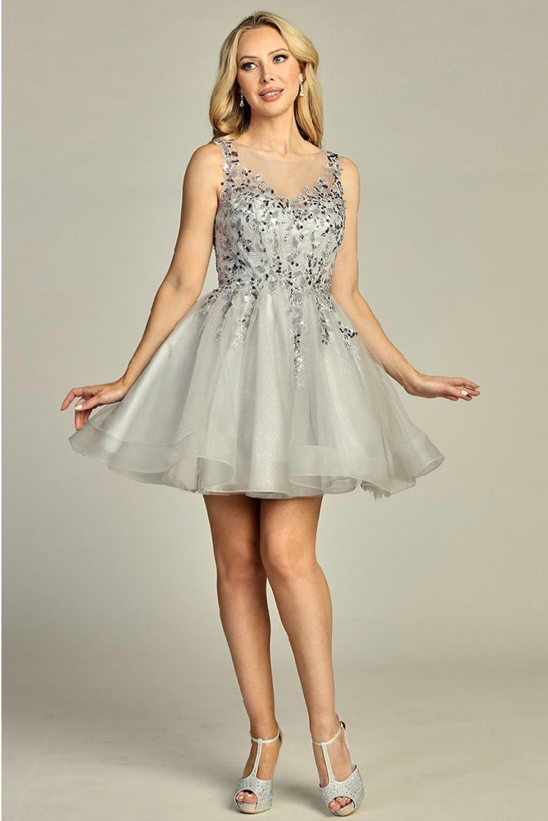 Lace Illusion Top A-line Short Dress. 6282L BY LET´S CORP