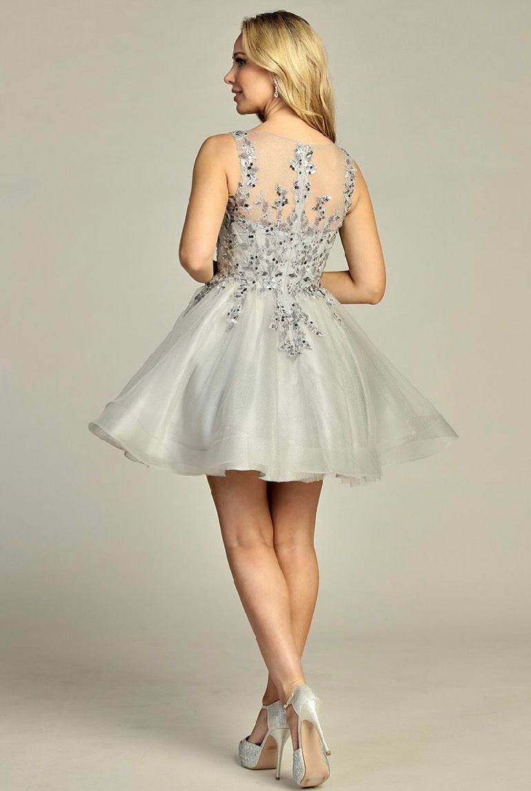 Lace Illusion Top A-line Short Dress. 6282L BY LET´S CORP