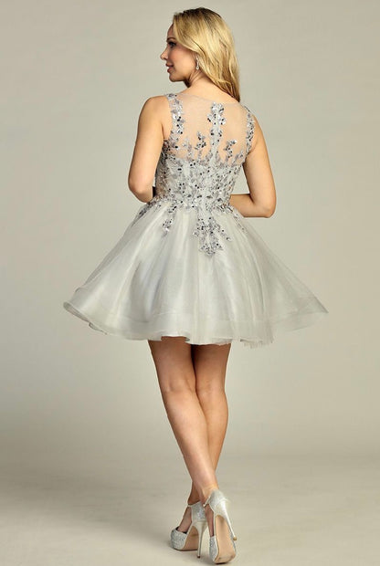 Lace Illusion Top A-line Short Dress. 6282L BY LET´S CORP