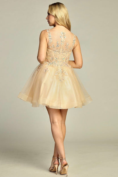 Lace Illusion Top A-line Short Dress. 6282L BY LET´S CORP