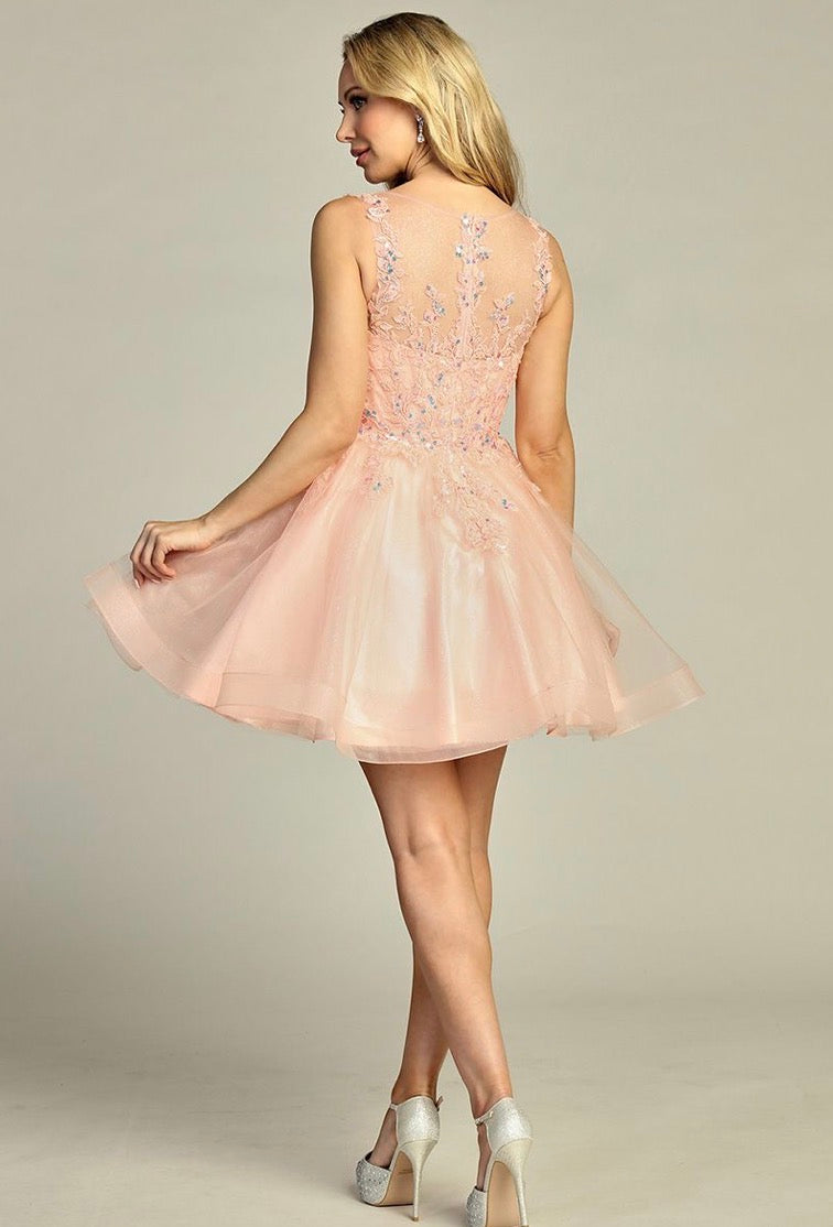Lace Illusion Top A-line Short Dress. 6282L BY LET´S CORP