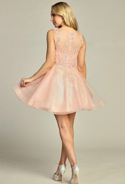 Lace Illusion Top A-line Short Dress. 6282L BY LET´S CORP