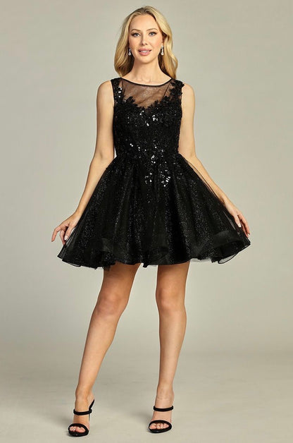 Lace Illusion Top A-line Short Dress. 6282L BY LET´S CORP