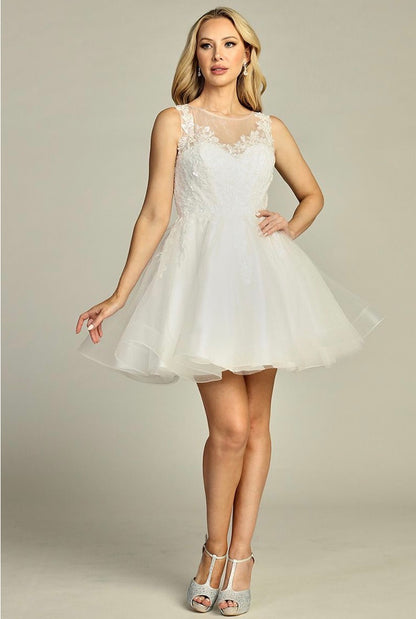 Lace Illusion Top A-line Short Dress. 6282L BY LET´S CORP