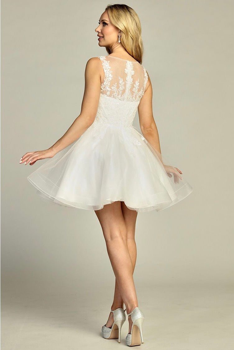 Lace Illusion Top A-line Short Dress. 6282L BY LET´S CORP