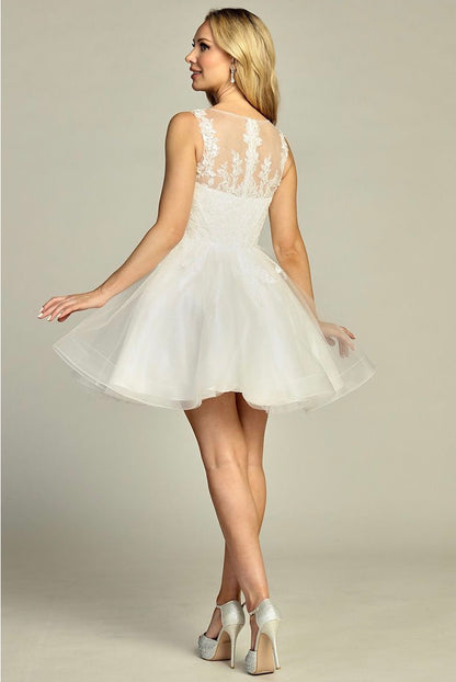 Lace Illusion Top A-line Short Dress. 6282L BY LET´S CORP
