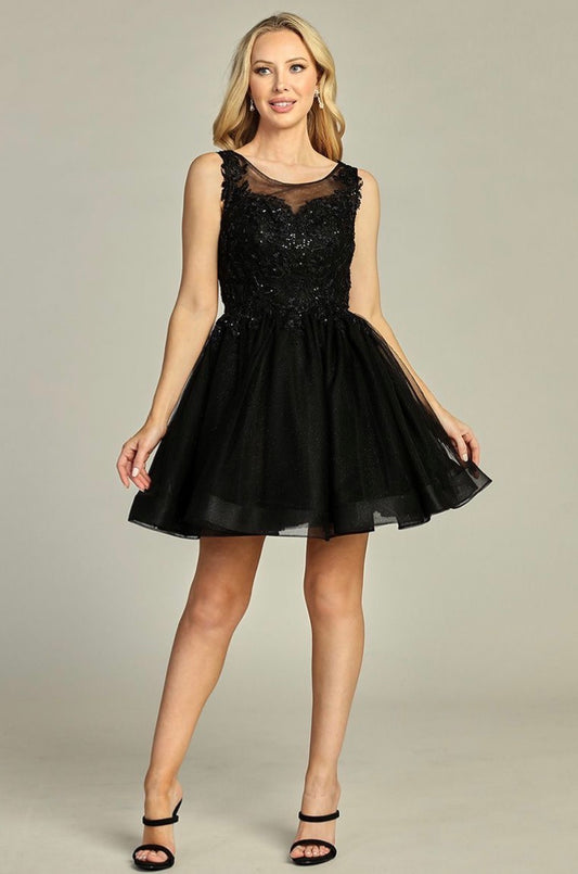Sweetheart Illusion Top A-line Short Dress. 6287L BY LET´S CORP