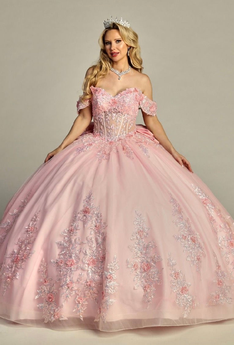 Elegant See-Through Corset Glitter Quince Dress. 8009Q LET´S CORP