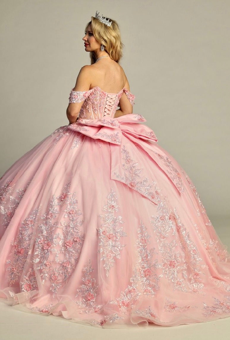 Elegant See-Through Corset Glitter Quince Dress. 8009Q LET´S CORP