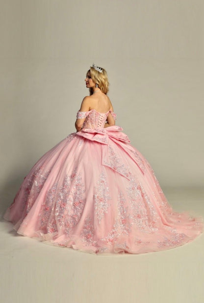 Elegant See-Through Corset Glitter Quince Dress. 8009Q LET´S CORP