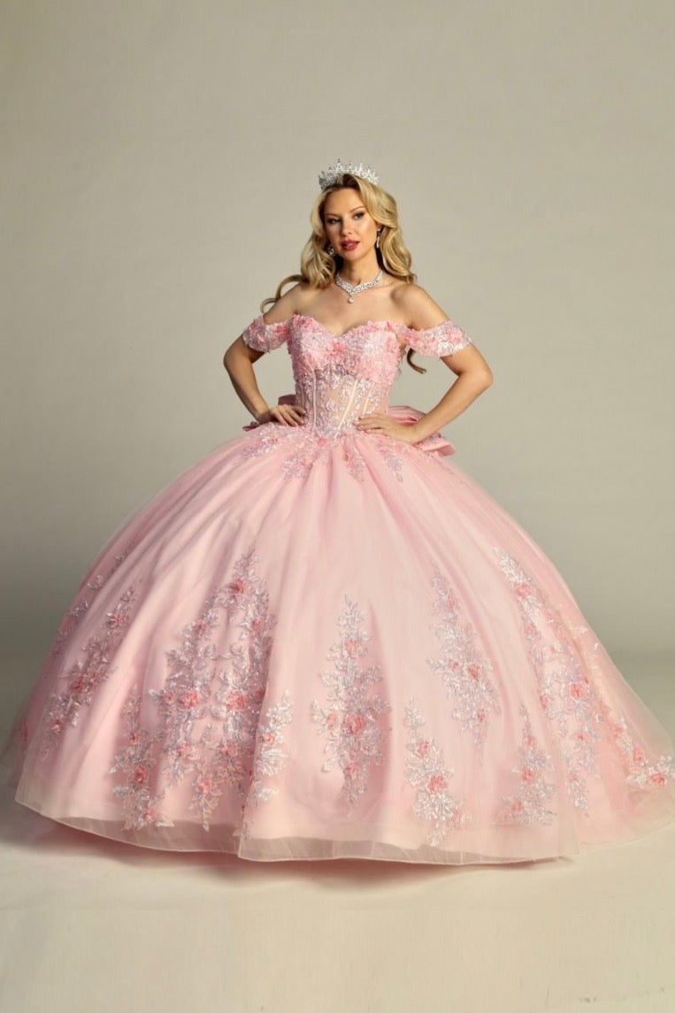 Elegant See-Through Corset Glitter Quince Dress. 8009Q LET´S CORP