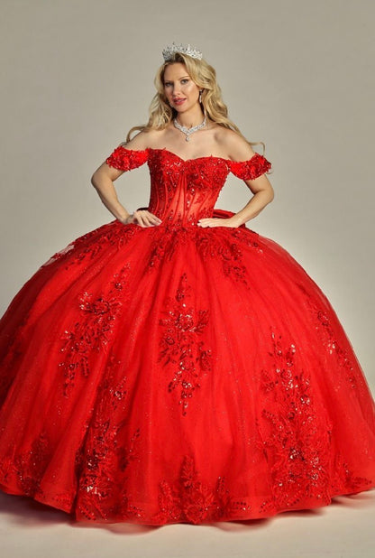 Elegant See-Through Corset Glitter Quince Dress, 8012Q LET´S CORP