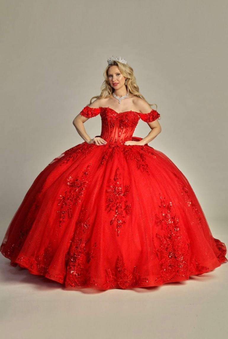 Elegant See-Through Corset Glitter Quince Dress, 8012Q LET´S CORP