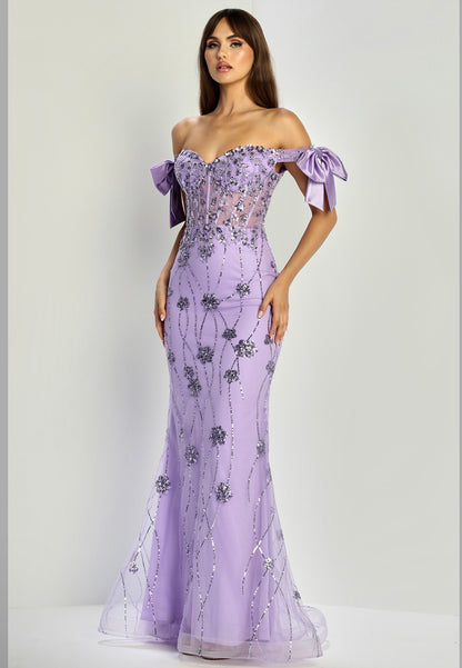 Embellishment with sequin design, see-through corset. 3307 BY ADORA DESIGN