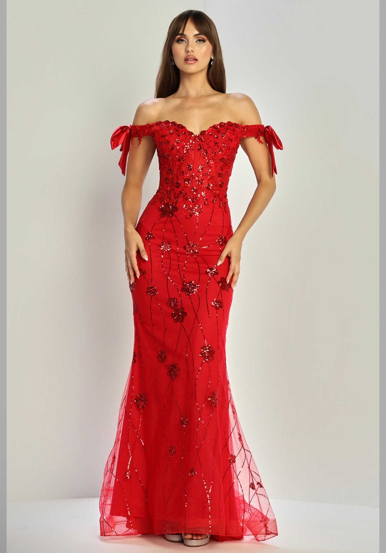 Embellishment with sequin design, see-through corset. 3307 BY ADORA DESIGN