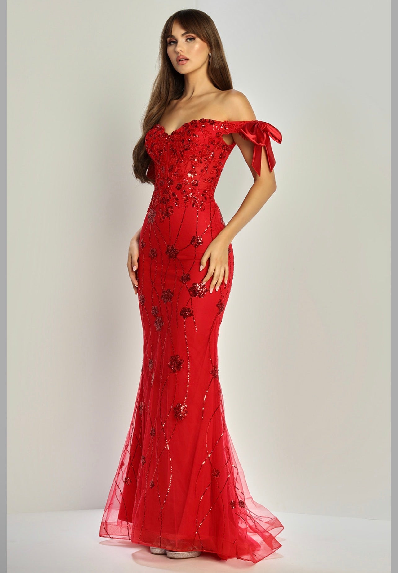 Embellishment with sequin design, see-through corset. 3307 BY ADORA DESIGN
