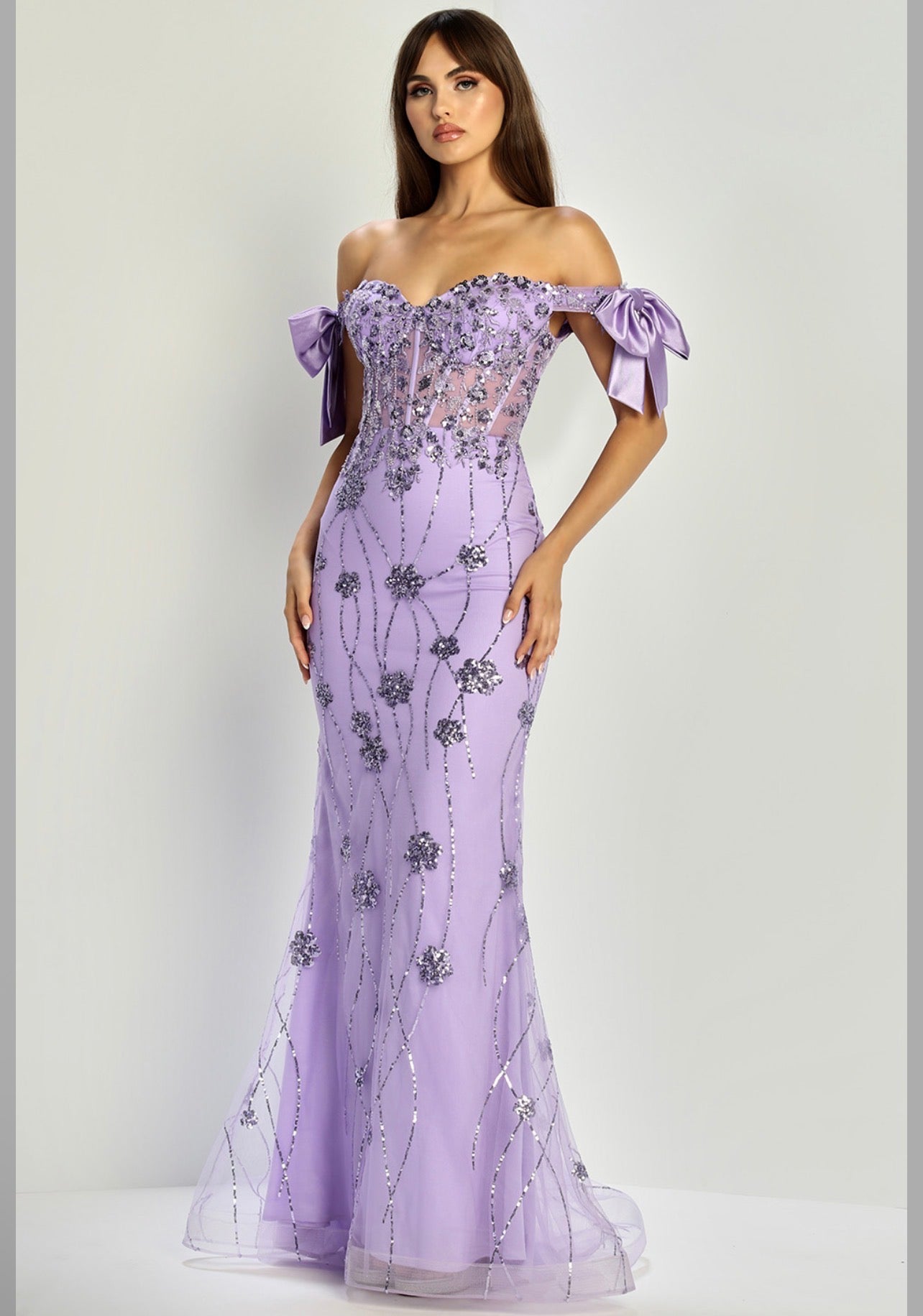 Embellishment with sequin design, see-through corset. 3307 BY ADORA DESIGN