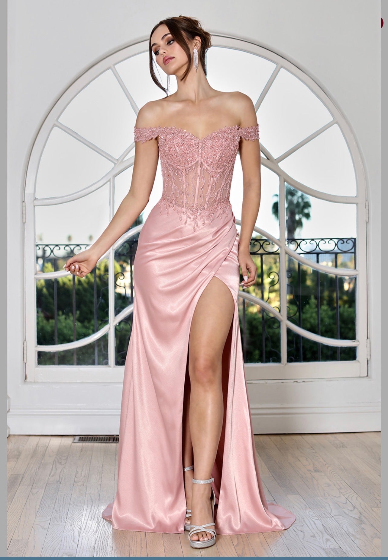 Fitted satin dress with beautiful embellished. 3258 by ADORA DESIGN