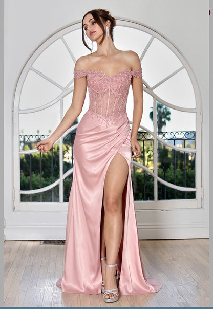 Fitted satin dress with beautiful embellished. 3258 by ADORA DESIGN