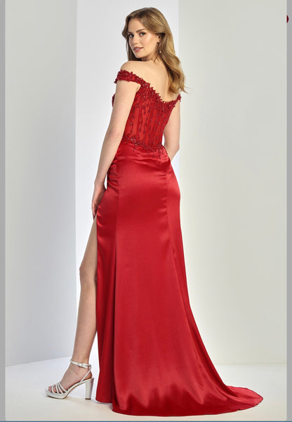 Fitted satin dress with beautiful embellished. 3258 by ADORA DESIGN