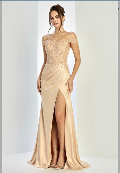Fitted satin dress with beautiful embellished. 3258 by ADORA DESIGN