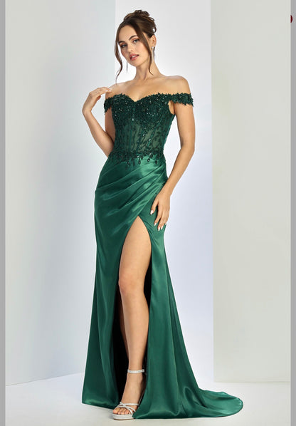 Fitted satin dress with beautiful embellished. 3258 by ADORA DESIGN