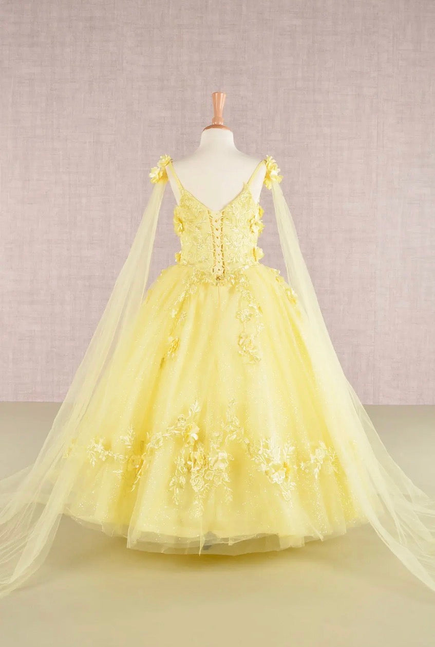 Floral Applique Glitter, Mesh, Kids Dress with Detachable Side GK111 GLS BY ELIZABETH K
