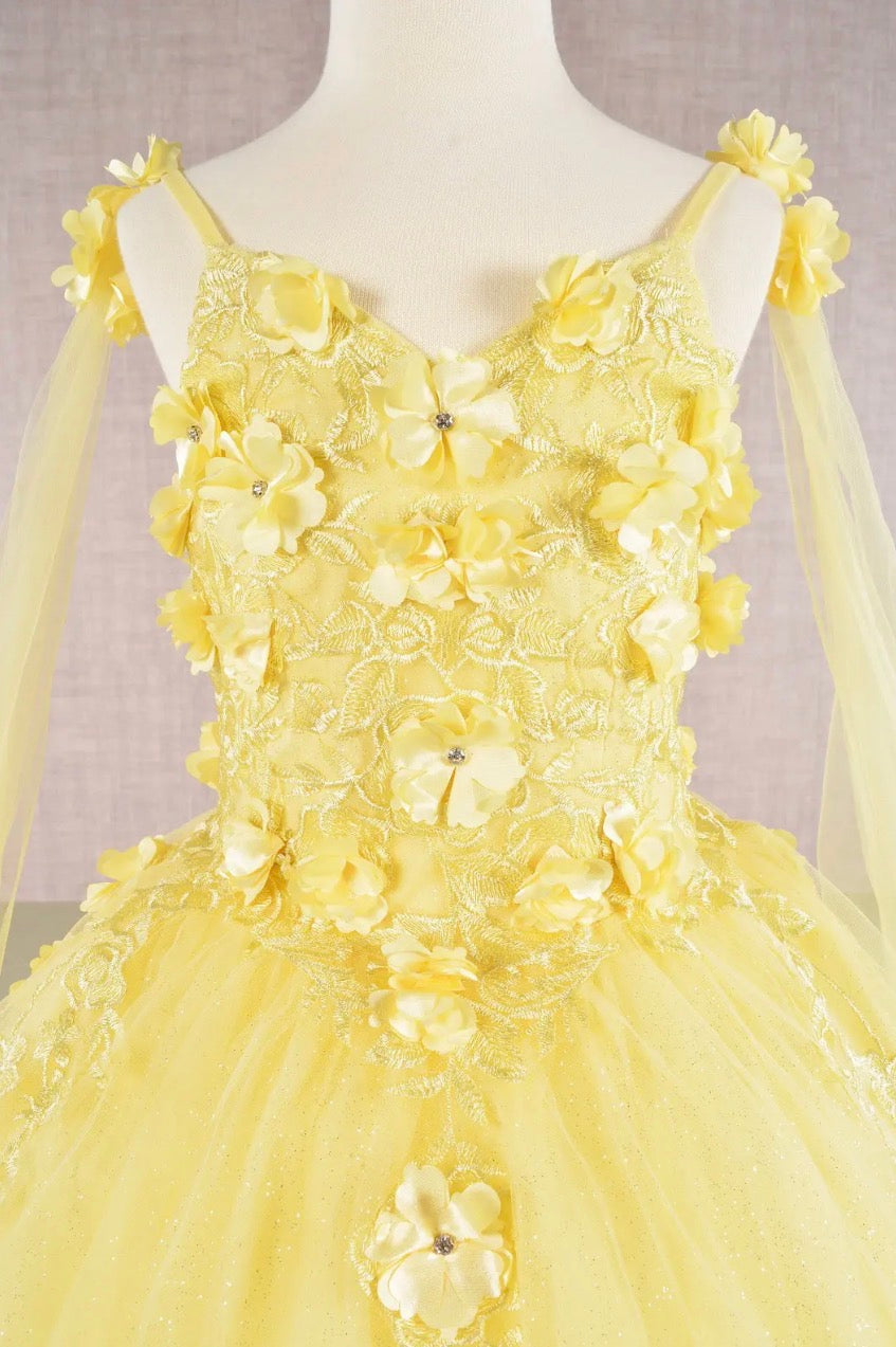 Floral Applique Glitter, Mesh, Kids Dress with Detachable Side GK111 GLS BY ELIZABETH K