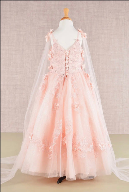 Floral Applique Glitter, Mesh, Kids Dress with Detachable Side GK111 GLS BY ELIZABETH K