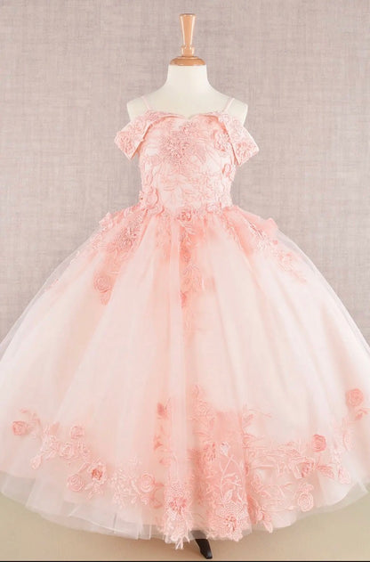 Floral Embroidery Embellished Cut-Away Shoulder Kids Dress GK112 GLS BY ELIZABETH K