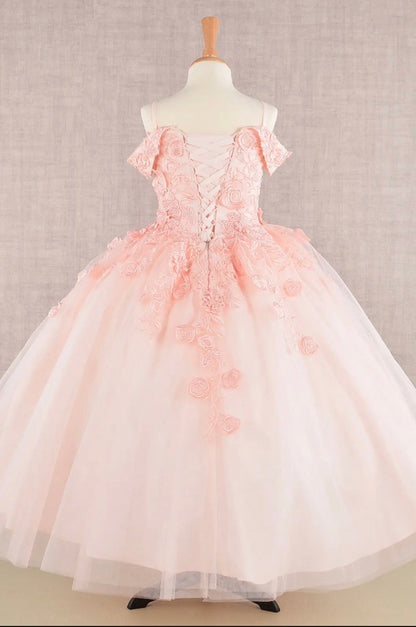 Floral Embroidery Embellished Cut-Away Shoulder Kids Dress GK112 GLS BY ELIZABETH K