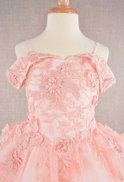 Floral Embroidery Embellished Cut-Away Shoulder Kids Dress GK112 GLS BY ELIZABETH K