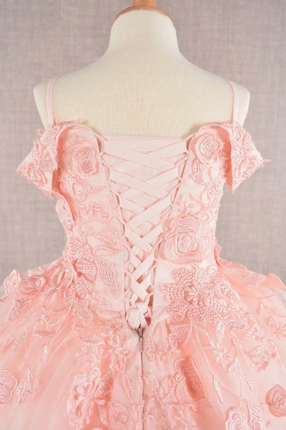 Floral Embroidery Embellished Cut-Away Shoulder Kids Dress GK112 GLS BY ELIZABETH K