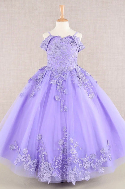 Floral Embroidery Embellished Cut-Away Shoulder Kids Dress GK112 GLS BY ELIZABETH K