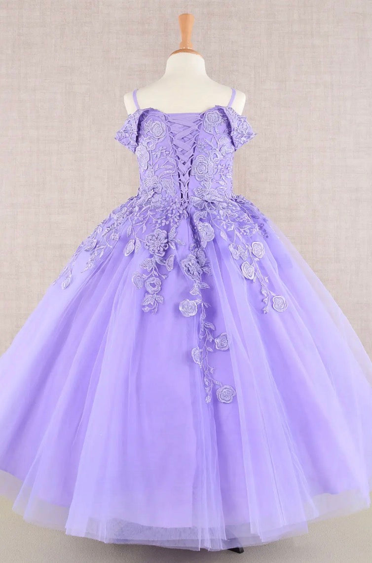 Floral Embroidery Embellished Cut-Away Shoulder Kids Dress GK112 GLS BY ELIZABETH K