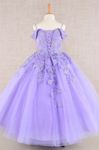 Floral Embroidery Embellished Cut-Away Shoulder Kids Dress GK112 GLS BY ELIZABETH K