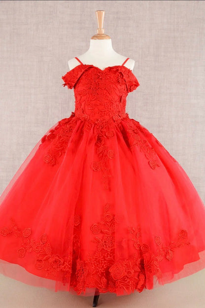 Floral Embroidery Embellished Cut-Away Shoulder Kids Dress GK112 GLS BY ELIZABETH K